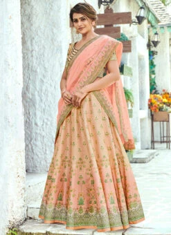Peach Printed A Line Lehenga Party Wear 8 Peach Printed A Line Lehenga Party Wear -ZariGrace Shop peach printed a line lehenga ghsjssb1204 u