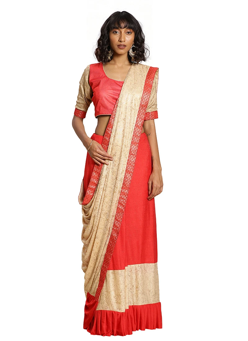 Peach Silk Saree Festive Wear 5 Peach Silk Saree Festive Wear - Image 3
