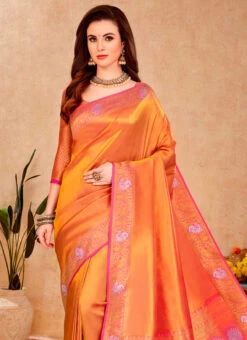 Peach Soft Silk Zari Weaving Saree Festive Wear -ZariGrace Shop peach soft silk zari weaving saree samts20233g b