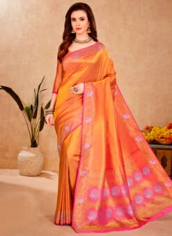 Peach Soft Silk Zari Weaving Saree Festive Wear -ZariGrace Shop peach soft silk zari weaving saree samts20233g u