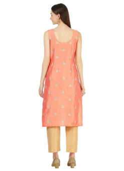 Peach Taffeta Silk Embroidery Kurta Straight Pant Set Party Wear -ZariGrace Shop peach taffeta silk embroidery kurta straight pant set krskinf9900509 b