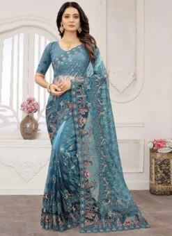 Peacock Net Padding Embroidered Saree Festive Wear -ZariGrace Shop peacock net padding embroidered saree sasnf5751 u