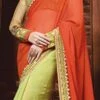 Pear Green N Orange Georgette Half N Half Saree Party Wear -ZariGrace Shop pear green n orange georgette half n half saree sassnp16010 l