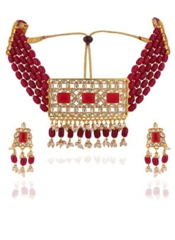 Pink Alloy Choker Necklace Set Party Wear -ZariGrace Shop pink alloy choker necklace set jysmpf9870 b