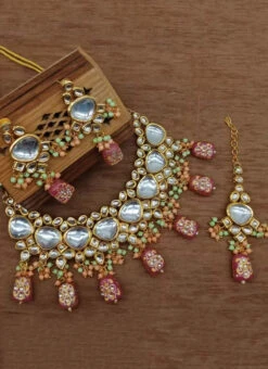 Pink Alloy Kundan Necklace Party Wear -ZariGrace Shop pink alloy kundan necklace jysmnikm1169 b