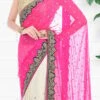 Pink And White Georgette Hand Work Half N Half Saree Party Wear -ZariGrace Shop pink and white georgette hand work half n half saree sadsf4851 l