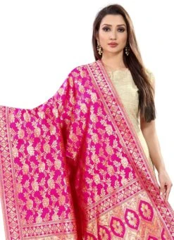 Pink Art Silk Benarasi Dupatta Party Wear -ZariGrace Shop pink art silk benarasi dupatta dusli105rp b