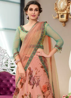 Pink Art Silk Digital Printed A Line Lehenga Party Wear -ZariGrace Shop pink art silk digital printed a line lehenga ghsjssb1005 b