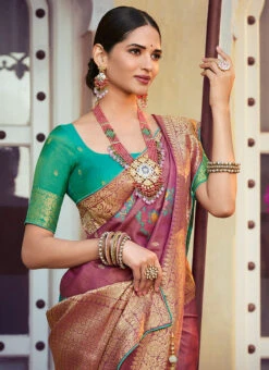 Pink Art Silk Jacquard Sari Festive Wear -ZariGrace Shop pink art silk jacquard sari sasli21214407 b