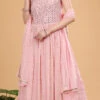Pink Banarasi Pure Georgette Mirror Embroidery Anarkali Suit Party Wear -ZariGrace Shop pink banarasi pure georgette mirror embroidery anarkali suit sljkscb5231 l