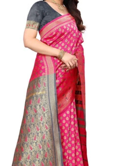 Pink Banarasi Silk Jacquard Work Saree Festive Wear