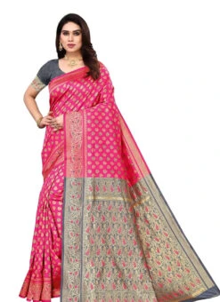 Pink Banarasi Silk Jacquard Work Saree Festive Wear -ZariGrace Shop pink banarasi silk jacquard work saree sasdps1008s001 u