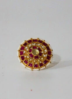 Pink Brass Kundan Ring Party Wear -ZariGrace Shop pink brass kundan ring hjrddrj114513h b
