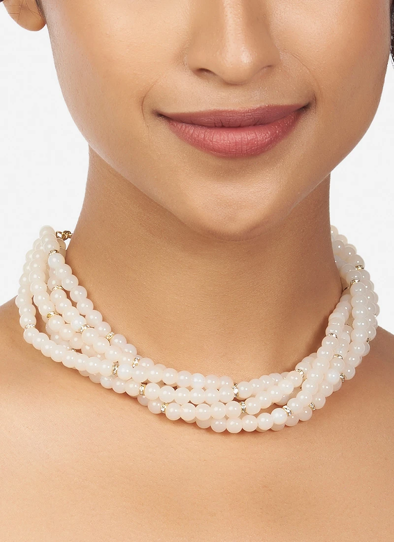 Pink Brass Pearl Necklace Party Wear 4 Pink Brass Pearl Necklace Party Wear - Image 2