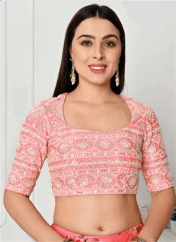 Pink Chinon Embroidered Blouse Festive Wear -ZariGrace Shop pink chinon embroidered blouse BLBS02307617 b