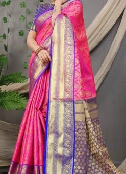 Pink Color Patola Silk With Gold Zari Weaving Work Saree Festive Wear