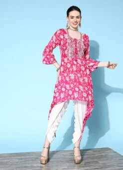 Pink Cotton Printed Kurta Dhoti Set After Six Wear -ZariGrace Shop pink cotton printed kurta dhoti set krsmz276733pi u