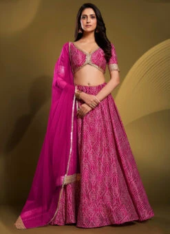 Pink Crepe Printed Work Umbrella Lehenga Choli Party Wear -ZariGrace Shop pink crepe printed work umbrella lehenga choli ghska462371004 u