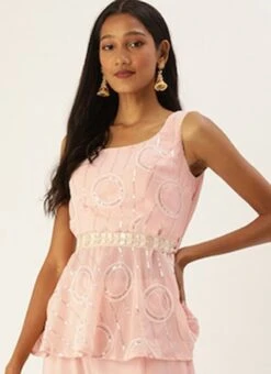 Pink Embroidered Peplum Blouse Festive Wear -ZariGrace Shop pink embroidered peplum blouse BLBS02307553 u