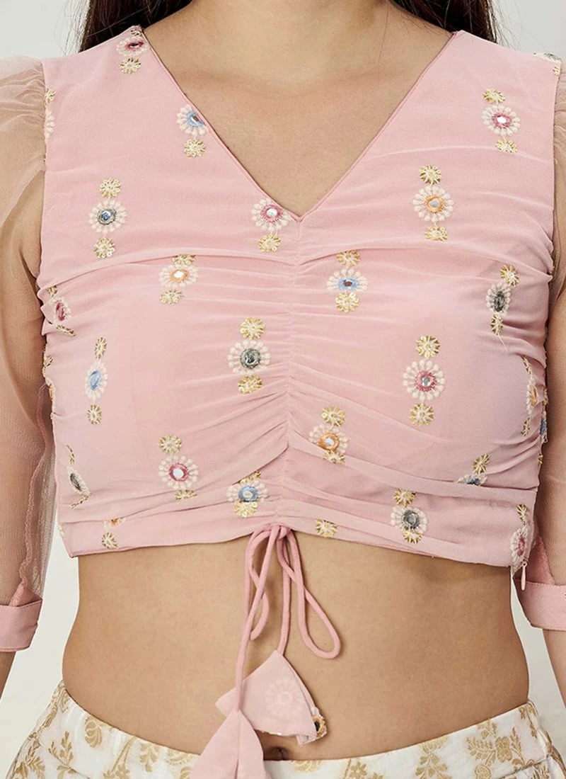 Pink Embroidered Ruched Pattern Style Blouse Wedding Wear 3 Pink Embroidered Ruched Pattern Style Blouse Wedding Wear