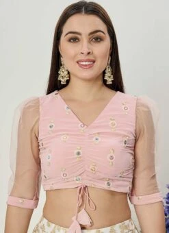 Pink Embroidered Ruched Pattern Style Blouse Wedding Wear 8 Pink Embroidered Ruched Pattern Style Blouse Wedding Wear -ZariGrace Shop pink embroidered ruched pattern style blouse BLBS02307598 u