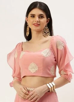 Pink Embroidered Ruffles Style Blouse Party Wear -ZariGrace Shop pink embroidered ruffles style blouse BLBS02305211 u