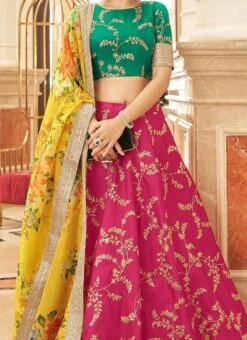 Pink Embroidery Sequins Zari Work Velvet Umbrella Lehenga Wedding Wear