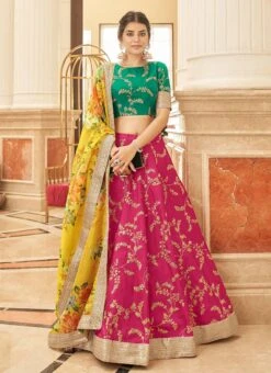 Pink Embroidery Sequins Zari Work Velvet Umbrella Lehenga Wedding Wear -ZariGrace Shop pink embroidery sequins zari work velvet umbrella lehenga ghska46367425 u