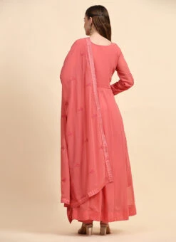 Pink Faux Georgette Embroidered Anarkali Suit Party Wear -ZariGrace Shop pink faux georgette embroidered anarkali suit slsrf26998 b