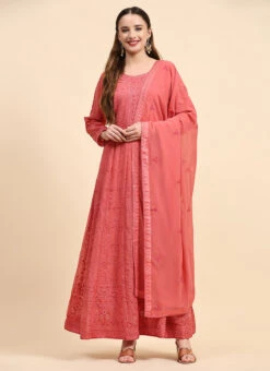 Pink Faux Georgette Embroidered Anarkali Suit Party Wear -ZariGrace Shop pink faux georgette embroidered anarkali suit slsrf26998 u