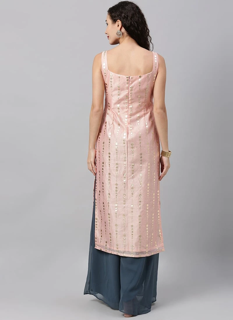 Pink Foil Printed N Blue Georgette Kurta Sets Festive Wear 6 Pink Foil Printed N Blue Georgette Kurta Sets Festive Wear - Image 4