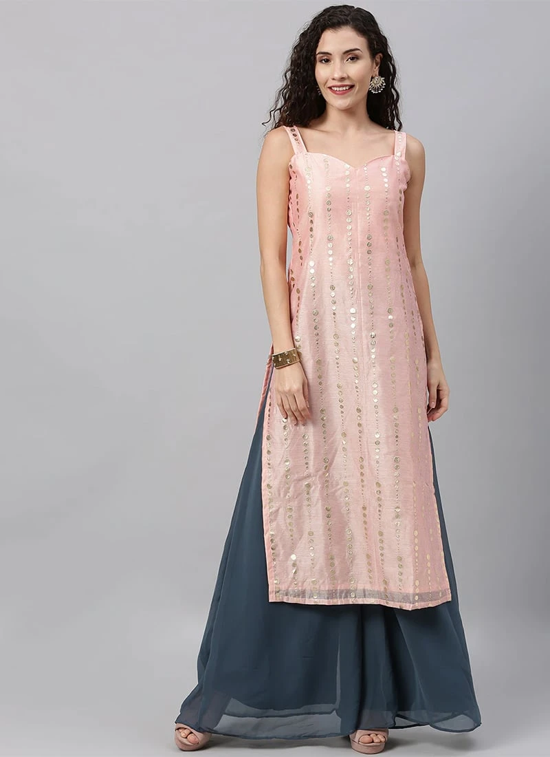 Pink Foil Printed N Blue Georgette Kurta Sets Festive Wear 5 Pink Foil Printed N Blue Georgette Kurta Sets Festive Wear - Image 3