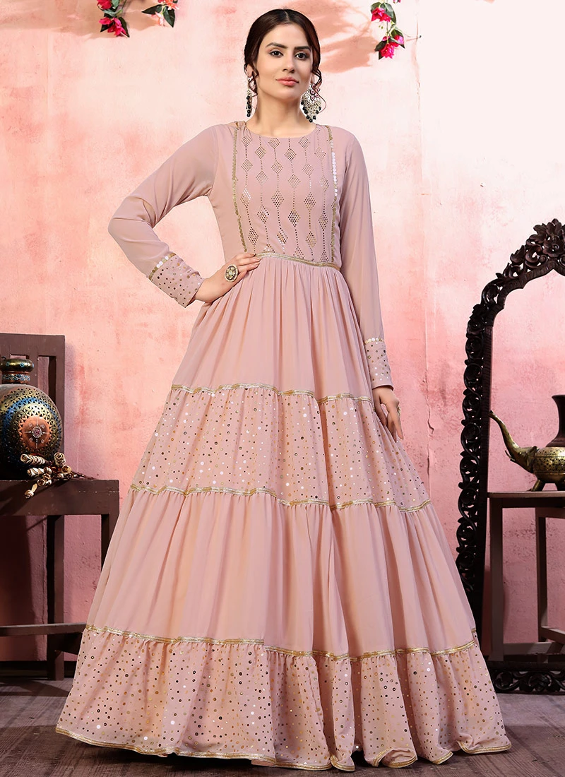 Pink Georgette Anarkali Gown Party Wear 5 Pink Georgette Anarkali Gown Party Wear - Image 3