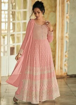 Pink Georgette Embroidered Anarkali Suit Party Wear -ZariGrace Shop pink georgette embroidered anarkali suit slsak102 u