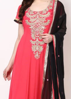 Coral Pink Georgette Plus Size Anarkali Suit Party Wear