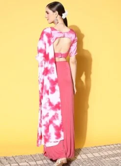 Pink Georgette Printed Half N Half Saree Party Wear 9 Pink Georgette Printed Half N Half Saree Party Wear -ZariGrace Shop pink georgette printed half n half saree sasacu7405 b