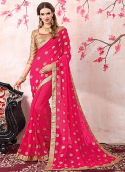 Pink Georgette Saree After Six Wear -ZariGrace Shop pink georgette saree sasnfa1206 u