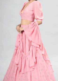 Pink Georgette Sequins Umbrella Lehenga Party Wear