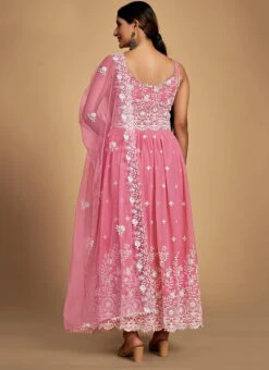 Pink Georgette Thread N Sequins Anarkali Suit Party Wear -ZariGrace Shop pink georgette thread n sequins anarkali suit slska4415196 b