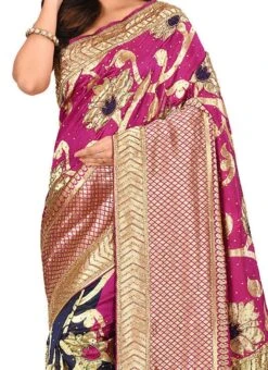 Pink N Blue Art Silk Kancheepuram Half N Half Sare Festive Wear