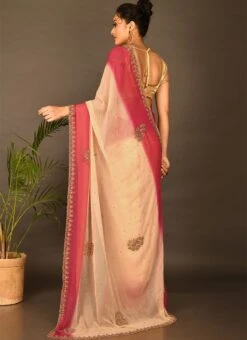 Pink N Green Georgette Hand Work Half N Half Saree Festive Wear -ZariGrace Shop pink n green georgette hand work half n half saree sadsf4623 b