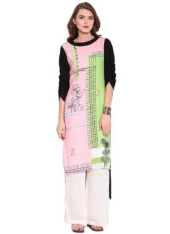 Pink N Green Printed Kurta Palazzo Set After Six Wear -ZariGrace Shop pink n green printed palazzo set krsssi3514 u