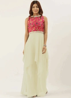 Pink N Off White Floor Length Palazzo Set Festive Wear -ZariGrace Shop pink n off white floor length palazzo set KSBS02207373 u