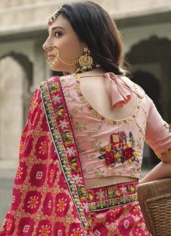 Pink N Peach Silk Embroidery Half N Half Saree Party Wear -ZariGrace Shop pink n peach silk embroidery half n half saree samkns102214049 b