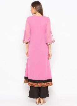 Pink N Red Georgette Embroidered Kurta Palazzo Set After Six Wear -ZariGrace Shop pink n red georgette embroidered kurta palazzo set krsmnc1943ks b