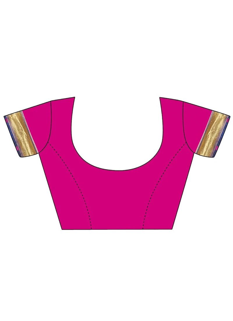 Pink N Royal Blue Banarasi Silk Zari Saree Festive Wear 6 Pink N Royal Blue Banarasi Silk Zari Saree Festive Wear - Image 4