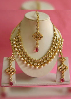 Pink N White Necklace Set Party Wear -ZariGrace Shop pink n white necklace set jymmnikm35 b