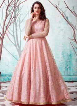 Pink Net Anarkali Gown Party Wear -ZariGrace Shop pink net anarkali gown bgwrsom4532 u