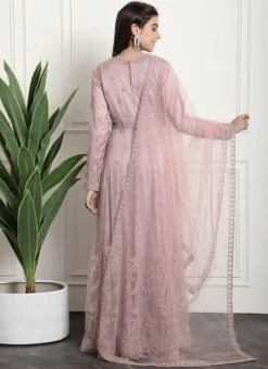 Pink Net Embroidered And Stones Gown Party Wear -ZariGrace Shop pink net embroidered and stones gown bgwrssls4016 b