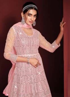 Pink Net Embroidered N Sequins Anarkali Suit Party Wear -ZariGrace Shop pink net embroidered n sequins anarkali suit slska43387954 b